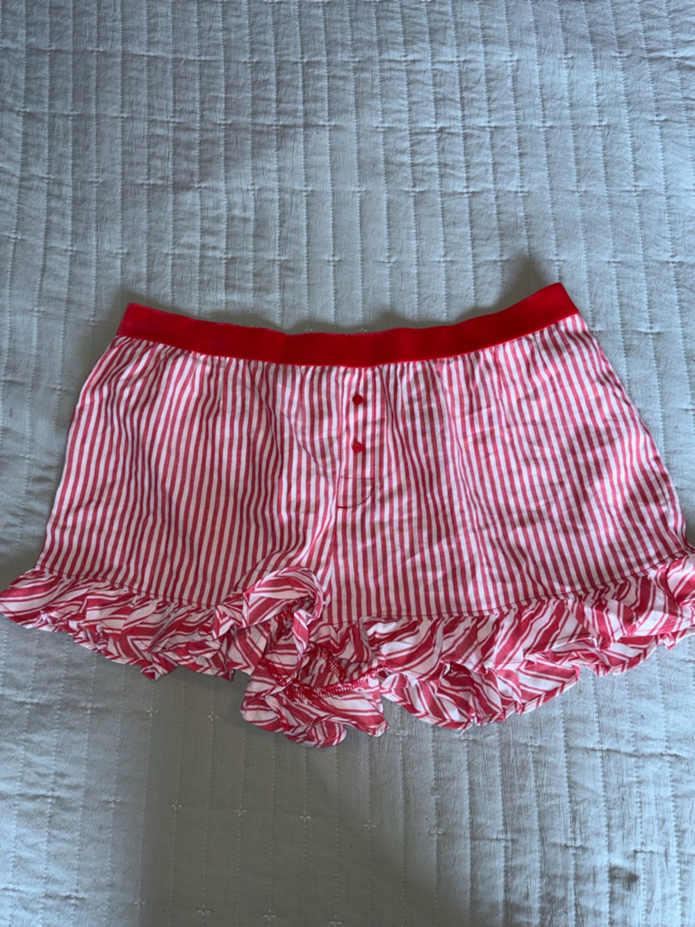 PINK Victoria's Secret Red & White Striped Ruffle Pajama Shorts